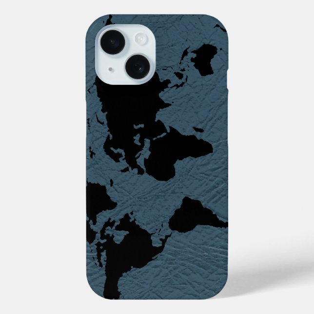 Black World Map Blue Case-Mate iPhone Case (Back)