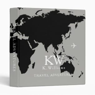Black World Map on Grey Traveller Name Binder