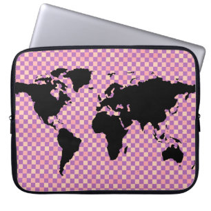 black world map ~ rose pixels laptop sleeve