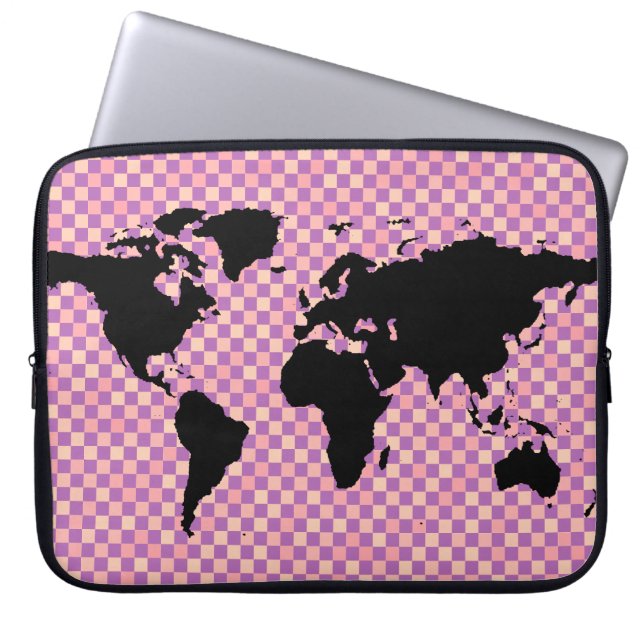 black world map ~ rose pixels laptop sleeve (Front)