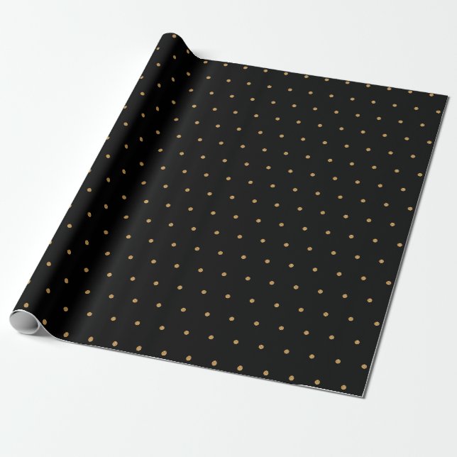Black Wrapping Paper with Gold Polka Dots (Unrolled)