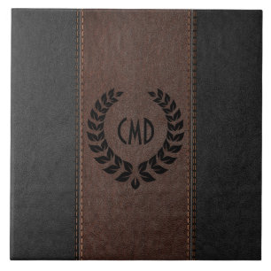 Black Wreath Brown And Black Stitched Leather Tile