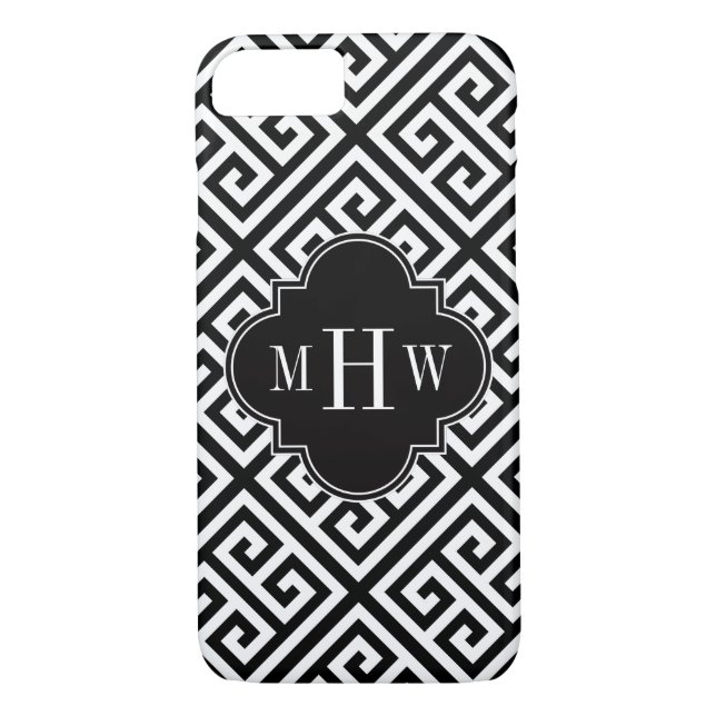 Black Wt Med Greek Key Diag T Black 3I Monogram Case-Mate iPhone Case (Back)