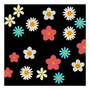 Black Y2K Bold Wildflower Vibrant Spring Art Poster