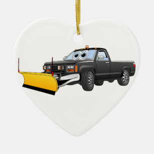 Black Y Pick Up Truck Snow Plow Cartoon Ceramic Ornament