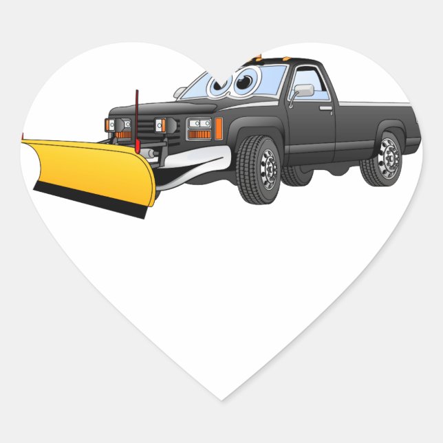 Black Y Pick Up Truck Snow Plow Cartoon Heart Sticker (Front)