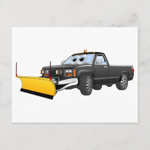 Black Y Pick Up Truck Snow Plow Cartoon Postcard