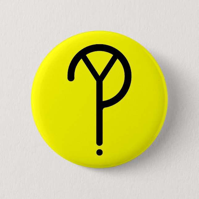 Black Y? Symbol- On Yellow 2 Inch Round Button (Front)