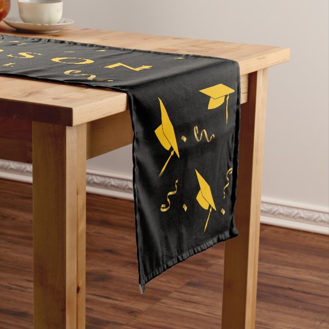 Black Yellow 2025 Graduation Congratulations Party Short Table Runner (In Situ)