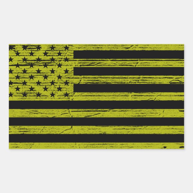 Black & Yellow American USA Flag Grunge Stickers (Front)