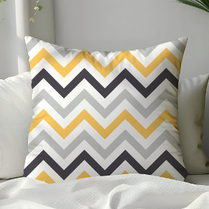 Black Yellow and Grey Zigzag Chevron Pattern Throw Pillow