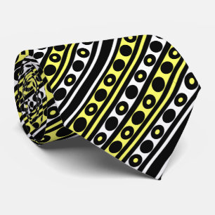 Black, Yellow and White Polka Dots and Stripes Tie