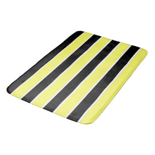 Black, Yellow and White Stripes Bath Mat