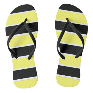 Black, Yellow and White Stripes Flip Flops