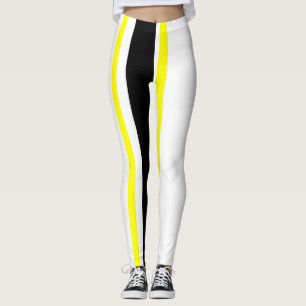 Black yellow and white stripes leggings