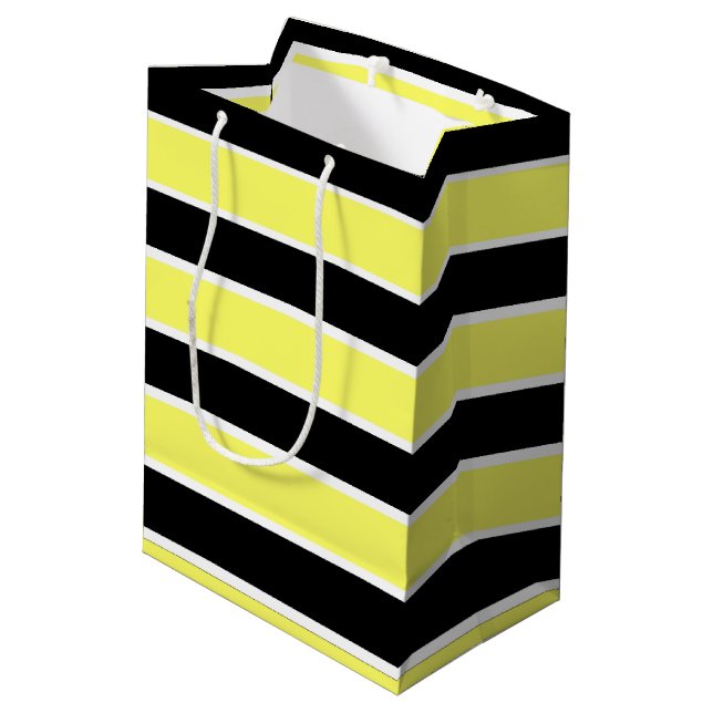 Black, Yellow and White Stripes Medium Gift Bag (Back Angled)