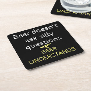 Black yellow and white with beer quote square paper coaster