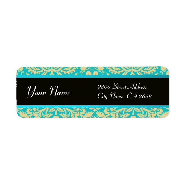 BLACK YELLOW AQUA BLUE TEAL DAMASK (Front)