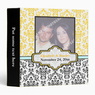 Black yellow aqua damask wedding custom binder