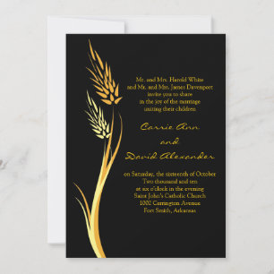 Black Yellow Autumn Wheat Wedding Invitation