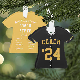 Black & Yellow Baseball Coach Team Jersey Ornament