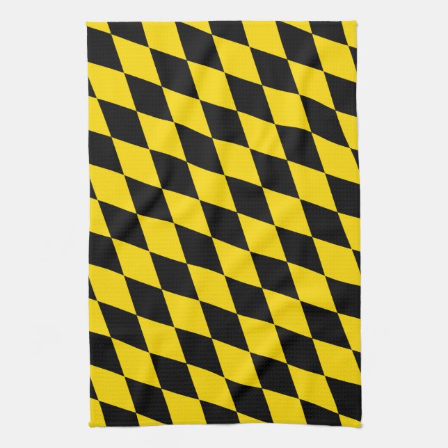 Black Yellow Bavaria Flag Kitchen Towel (Vertical)