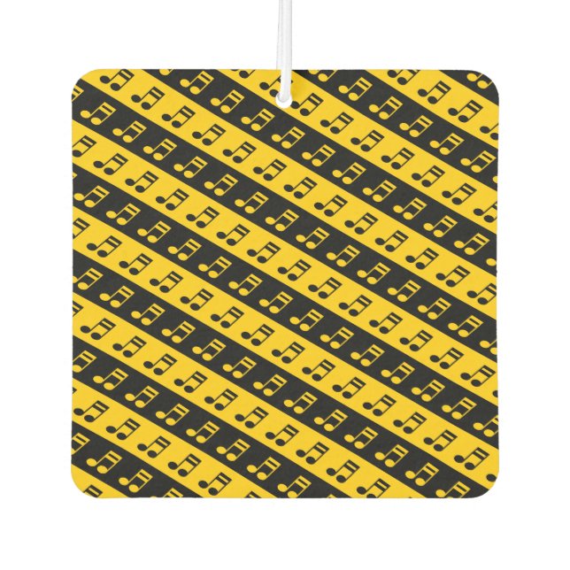 Black & Yellow Beamed Sixteenth Notes Pattern Air Freshener (Front)