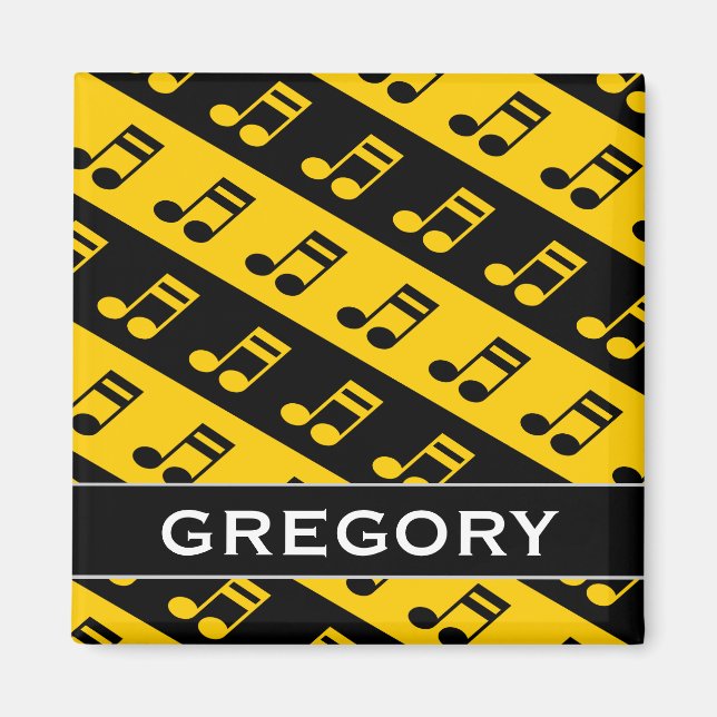 Black & Yellow Beamed Sixteenth Notes Pattern Magnet (Front)