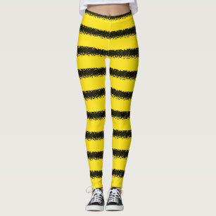 Black Yellow Striped Leggings, Vertical Stripe Leggings, Stretch