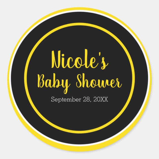 Black & Yellow Bee Theme Baby Shower Classic Round Sticker (Front)