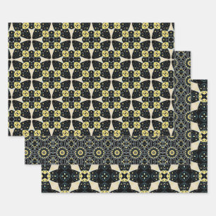 Black Yellow & Beige Elegant Geometric Patterns Wrapping Paper Sheet