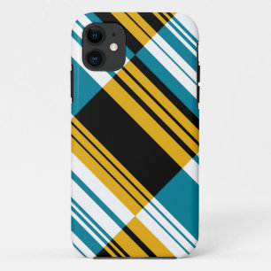 Black, Yellow, Blue, White diagonal stripes iPhone 11 Case
