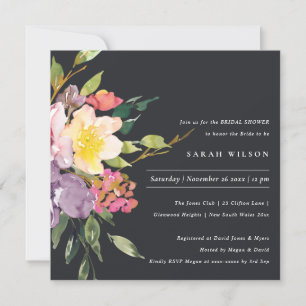 BLACK YELLOW BLUSH BURGUNDY FLORAL BRIDAL SHOWER INVITATION