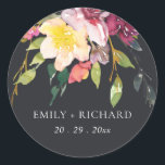 BLACK YELLOW BLUSH BURGUNDY FLORAL BUNCH WEDDING CLASSIC ROUND STICKER<br><div class="desc">If you need any further customisation please feel free to message me on yellowfebstudio@gmail.com.</div>