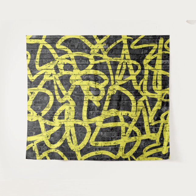 Black Yellow Brick Graffiti Hip Hop Party Backdrop Tapestry (Front (Horizontal))