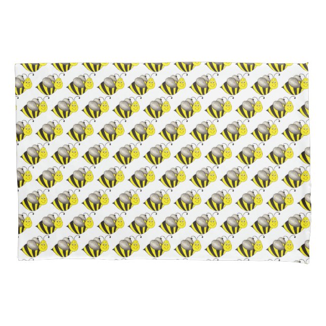 Black Yellow Cartoon Bee Bumblebee Honeybee Pillowcase (Front)