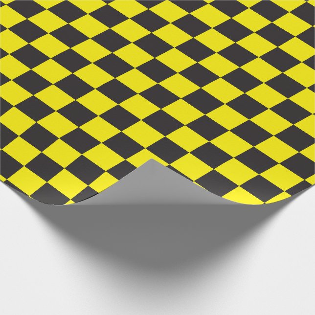 Black & [Yellow] Chequered Chequerboard Checkers Wrapping Paper (Corner)