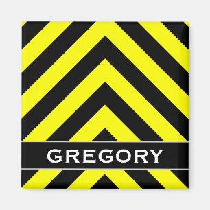 Black & Yellow Chevron-Like Pattern + Custom Name Magnet
