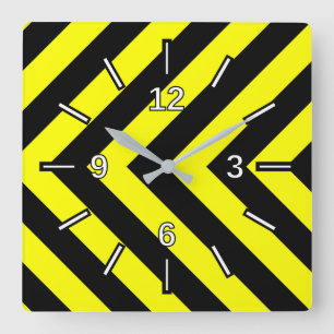 Black & Yellow Chevron-Like Pattern Square Clock