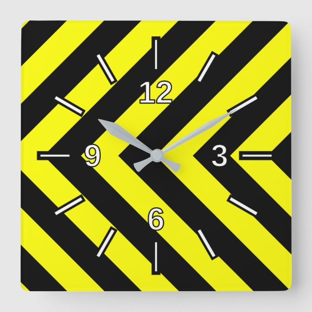 Black & Yellow Chevron-Like Pattern Square Clock (Front)