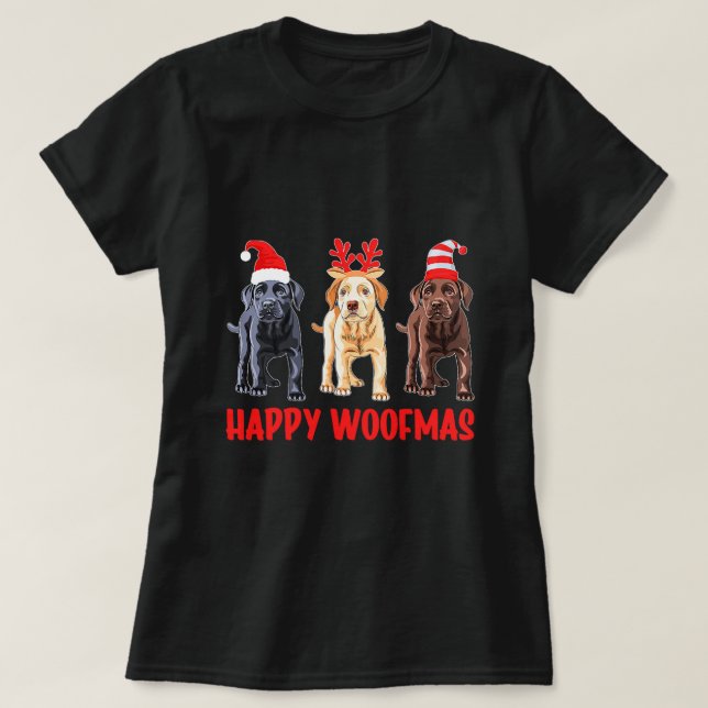 Black Yellow Chocolate Lab Christmas Labrador Happ T-Shirt (Design Front)