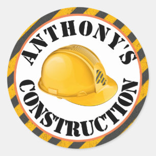 Black & Yellow Construction Hard Hat 4th Birthday Classic Round Sticker