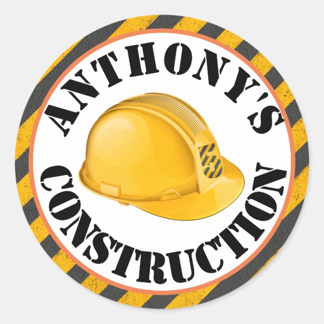 Black & Yellow Construction Hard Hat 5th Birthday Classic Round Sticker (Front)