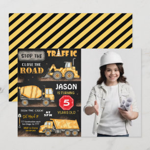 Black & Yellow Construction Photo Invitation 