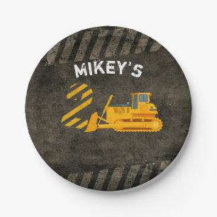 Black & Yellow Construction Vehicle 2nd Birthday Paper Plate