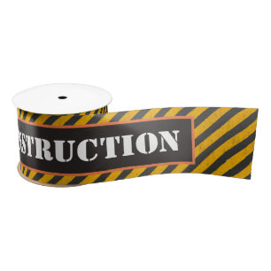 Black & Yellow Construction Zone Satin Ribbon