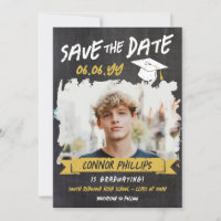 Black Yellow Cool Chalk Photo Graduation