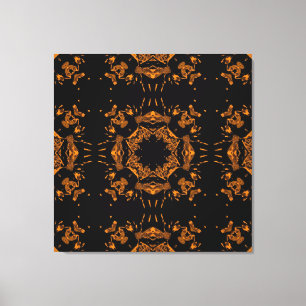 Black, Yellow copper Floral Damasks Retro Canvas Print
