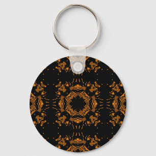 Black, Yellow copper Floral Damasks Retro Pattern Keychain