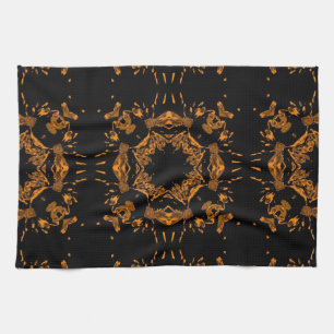 Black, Yellow copper Floral Damasks Retro Pattern Kitchen Towel